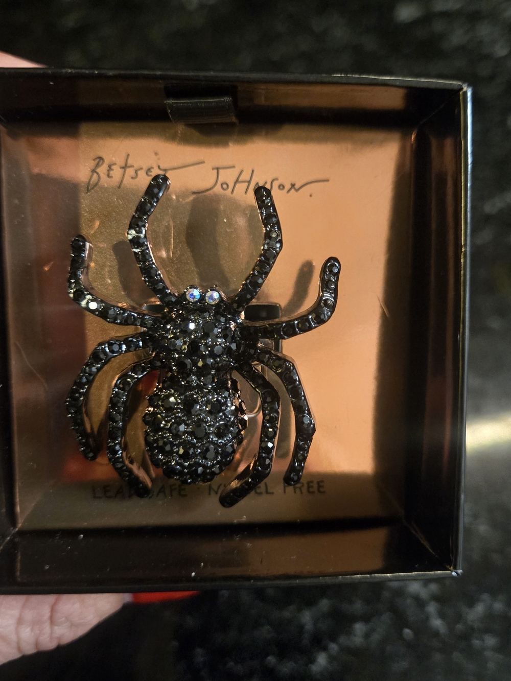 Betsey Johnson Black Crystal Spider Stretchy Ring
